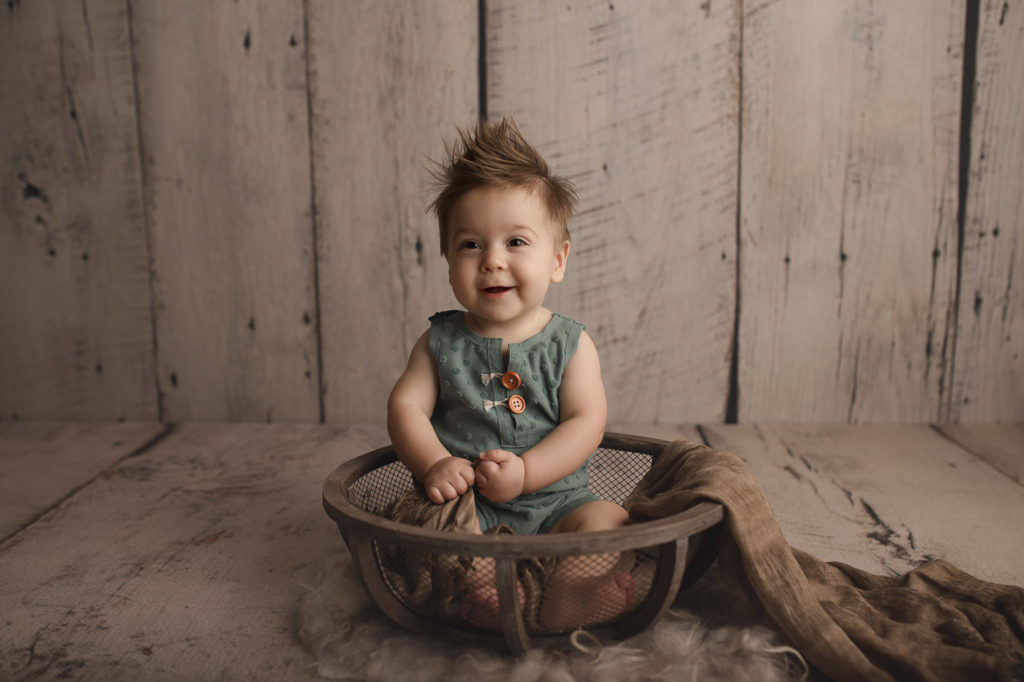 So cute sitting in a bowl during his sitter milestone session in Lafayette Indiana.