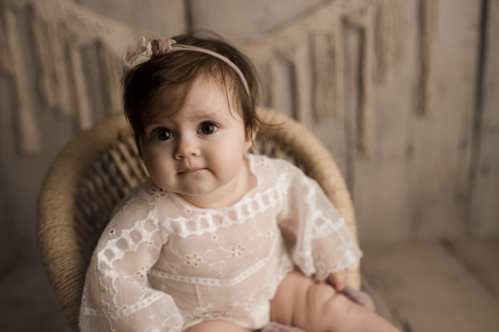 Gorgeous baby girl at her studio milestone session in Indiana.